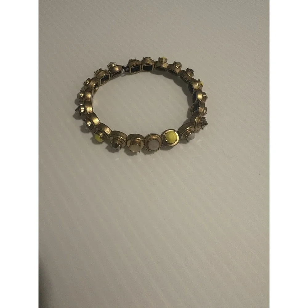 J‎ Crew Multicolored Gold Tone Stretch Bracelet With Multicolored Stones Rare!